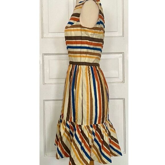 True Vintage MCM 1950s Rainbow Stripe Ruffle Midi Pin-Up Gal Sun Dress - Picture 6 of 8